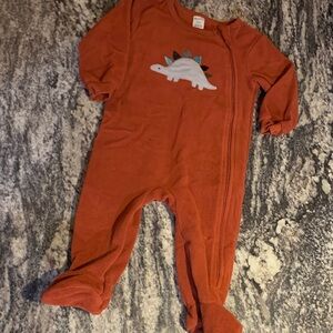 Rust Orange Dinosaur Footed One-Piece for Kids - Unbranded